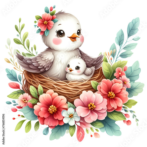Watercolor Cute Mother And Baby Safari Animals Clipart Mom and Baby PNG Love You Mommy Clipart Cute Woodland Animal Nursery Pigeon PNG, Nursery Pigeon