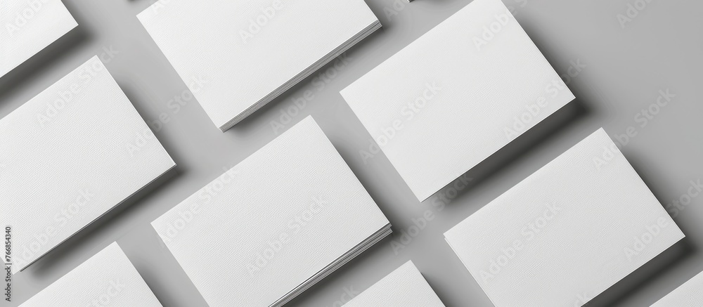 Business cards that are blank set against a grey backdrop Business cards that are blank set against a grey backdrop