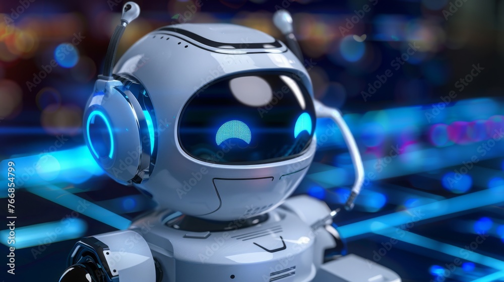 Futuristic Robot Head With Blue Glowing Eyes Futuristic Robot Head With Blue Glowing Eyes