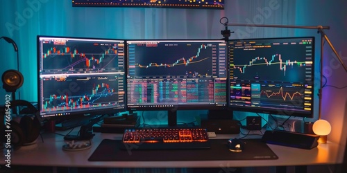 Trader's Command Center: Multi-Screen Setup with Live Market Analytics