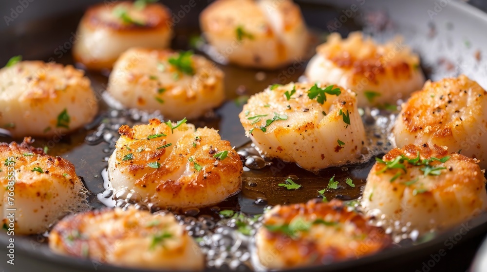 Scallop that has been cooked by frying it.