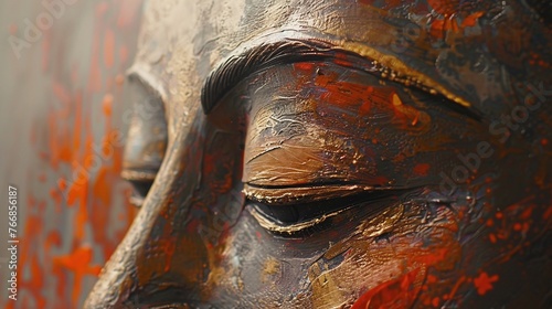 closeup of spiritual buddha statue, peaceful serene backdrop, calm meditation scene with divine figure photo