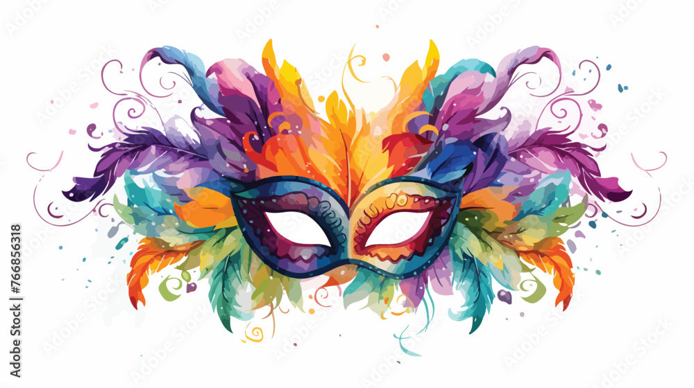 Watercolor Mardi Gras Flat vector isolated on white background