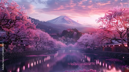 Stunning pink Kawazu cherry blossoms. photo