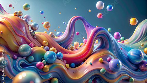 3d render abstract pastel colors wave background. Bright abstract background. Flow of multi-colored paint with bubbles and lumps. Multicolored liquid.