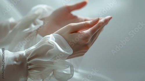 Elegant Hands Draped in Delicate White Fabric