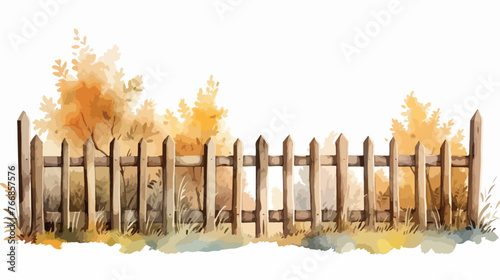 Watercolor Rustic Fence Flat vector  photo