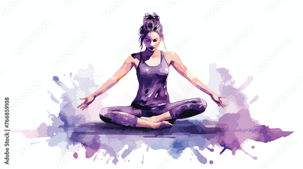 Watercolor Yoga Flat vector isolated on white background