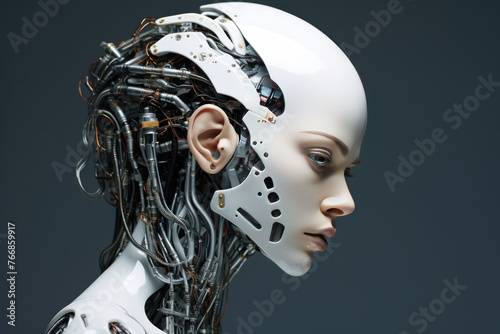 Cyborg woman. Futuristic image of humanoid robot. Artificial intelligence embodied in female image