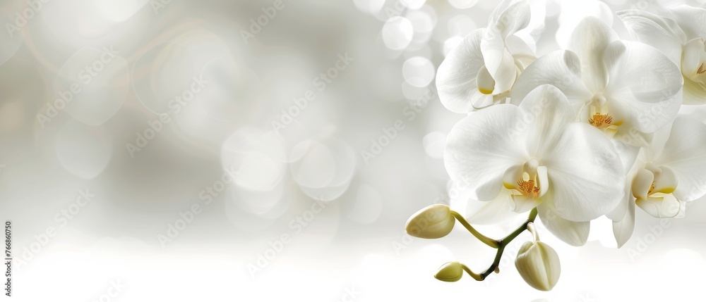 White Flower Close-Up on White Background with Light Boke White Flower Close-Up on White Background with Light Boke