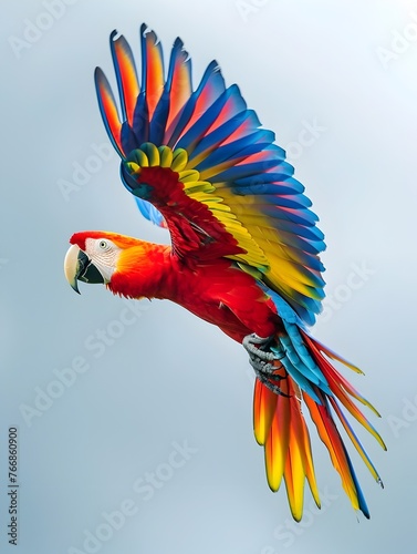 Vibrant Macaw Parrot Soaring in Tropical Rainforest Ecosystem