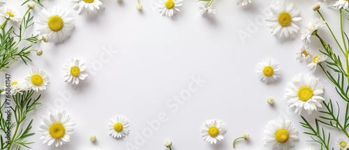   A serene field of daisies against a crisp white backdrop, providing the perfect canvas for text or image placement