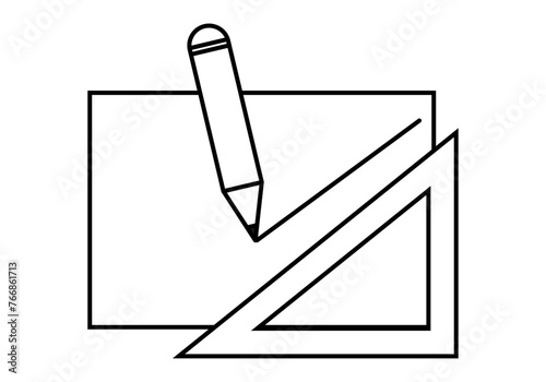 Icono negro de hoja con lápiz y escuadra de dibujo técnico.