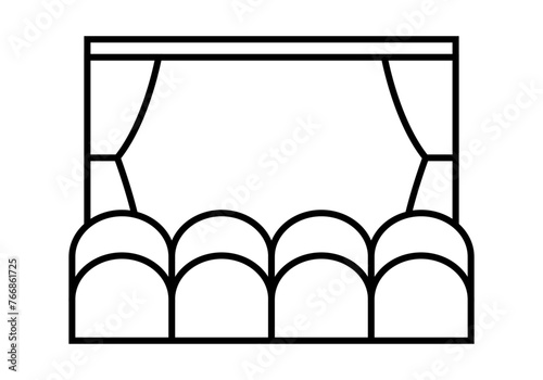 Icono negro de escenario de teatro con cortinas.