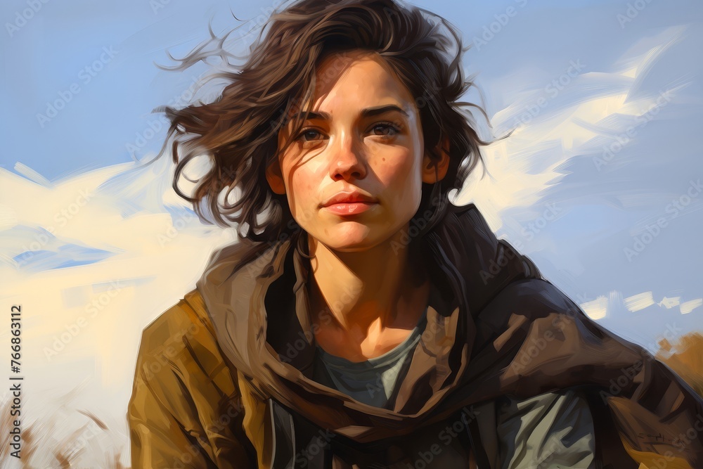 
An intimate Hopecore-inspired portrait of a girl gazing into the distance with a hopeful expression, reflecting a sense of optimism and determination