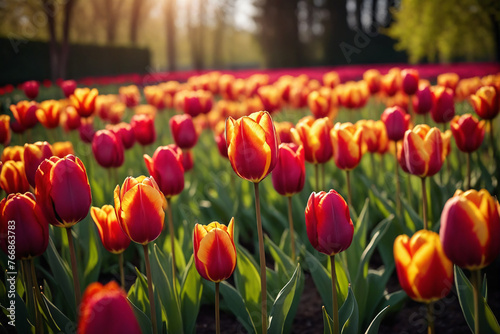 Colourful tulip garden in spring #766863783