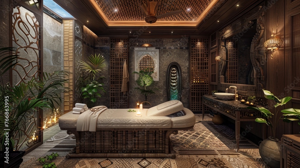 A high-end massage room with a unique design and exotic relaxation center suitable for use in homes,