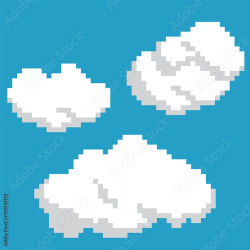 Vector illustration of pixelated clouds in the blue sky