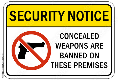 No concealed weapon warning sign concealed weapons are banned on these premises