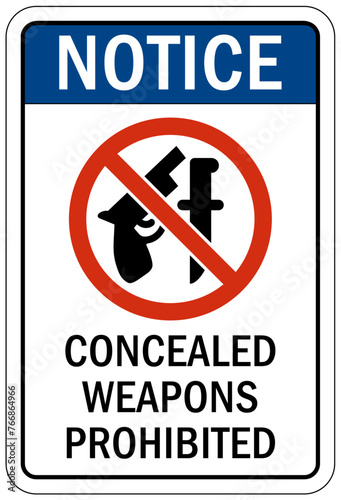 No concealed weapon warning sign