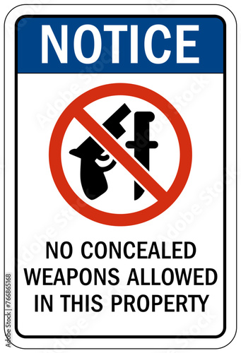 No concealed weapon warning sign