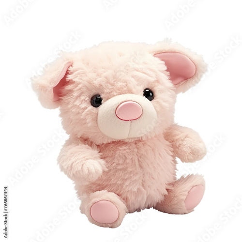 A Cute pink plush little bear toy  isolated on white background cutout.