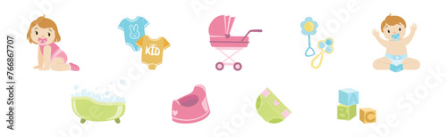 Baby Nursery Item and Infant Object Vector Set photo