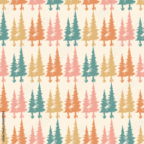 Pine Tree Retro Vector Seamless Pattern