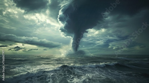 A hurricane or even a tornado formed over the ocean. Generative AI