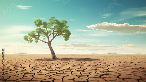 Cracked trees on the ground, drought and global warming