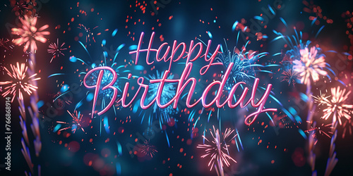 A dynamic birthday card with fireworks exploding around for birthday
