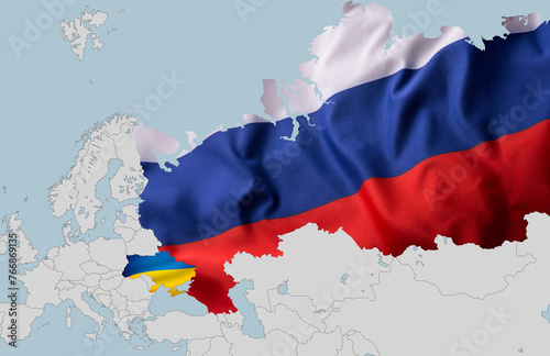Obraz na płótnie Map of Ukraine and Russia indicated by the colors of the national flag w salonie