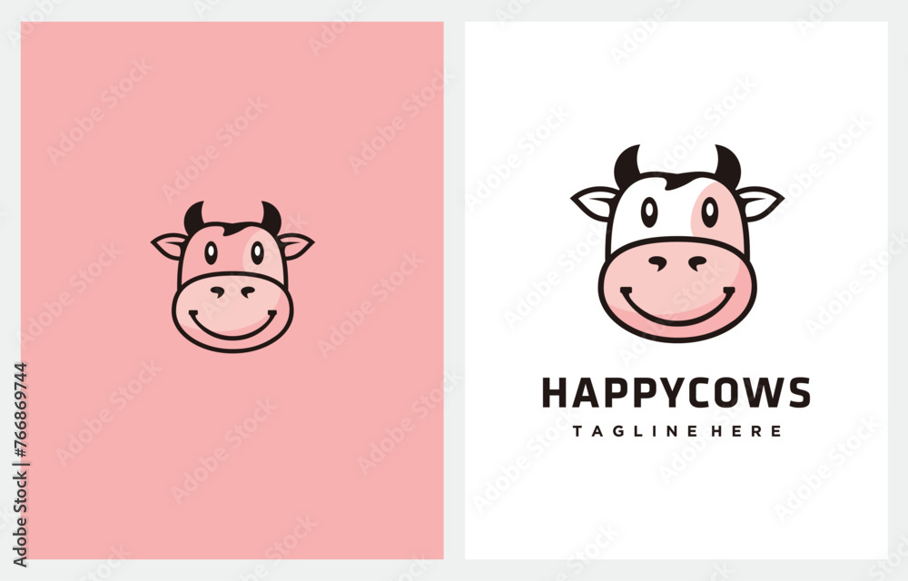 Funny Head and Smile Cow Cartoon, Happy Funny Cow logo design illustration Funny Head and Smile Cow Cartoon, Happy Funny Cow logo design illustration