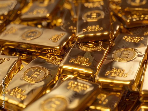 Gold bars with the Bitcoin symbol on it