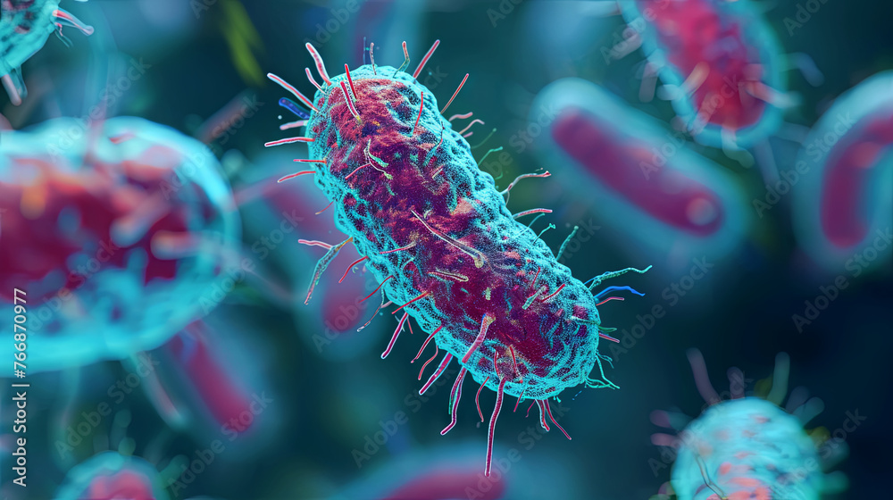 Escherichia coli under a microscope 