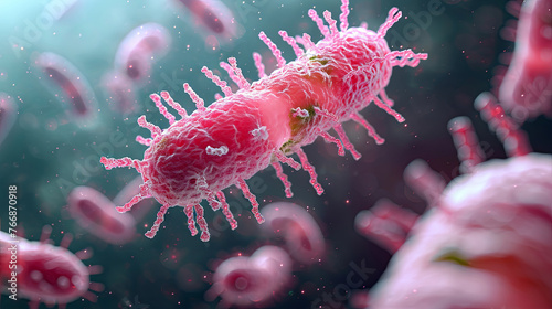 Escherichia coli under a microscope 