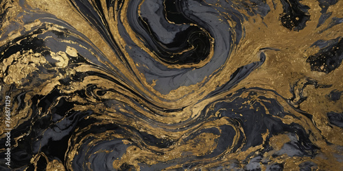Texture from abstraction of spilled paints. Black and gray stains with gold © Вероника Преображенс
