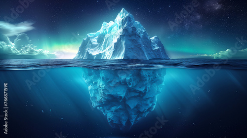 surreal, mystical photographs of high quality, depicting the tip of the iceberg, with the underwater part. photo