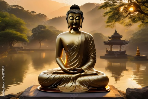 buddha statue at sunset