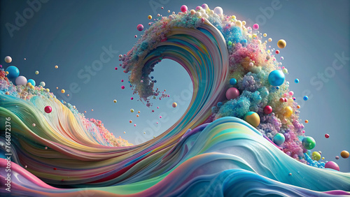 3d render abstract pastel colors cyclone background. Bright abstract background. Flow of multi-colored paint with bubbles and lumps. Multicolored liquid.