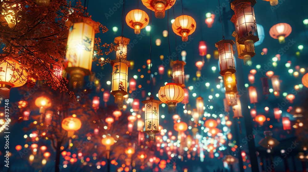 Vibrant Illumination: Colorful Lanterns Adorning Cultural Festivities