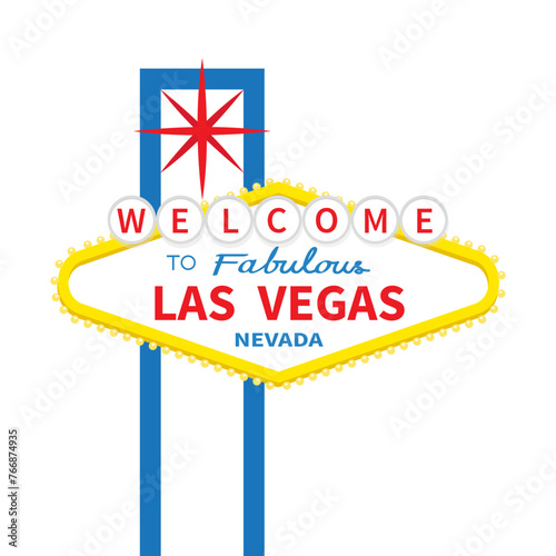 Welcome to fabulous Las Vegas sign icon. Classic retro symbol. Red star. Nevada sight showplace. Template for greeting card, banner, sticker print. Flat design. White background. Isolated. Vector © worldofvector