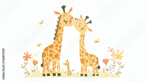 Cute Baby Giraffe Mother and Baby Illustration 
