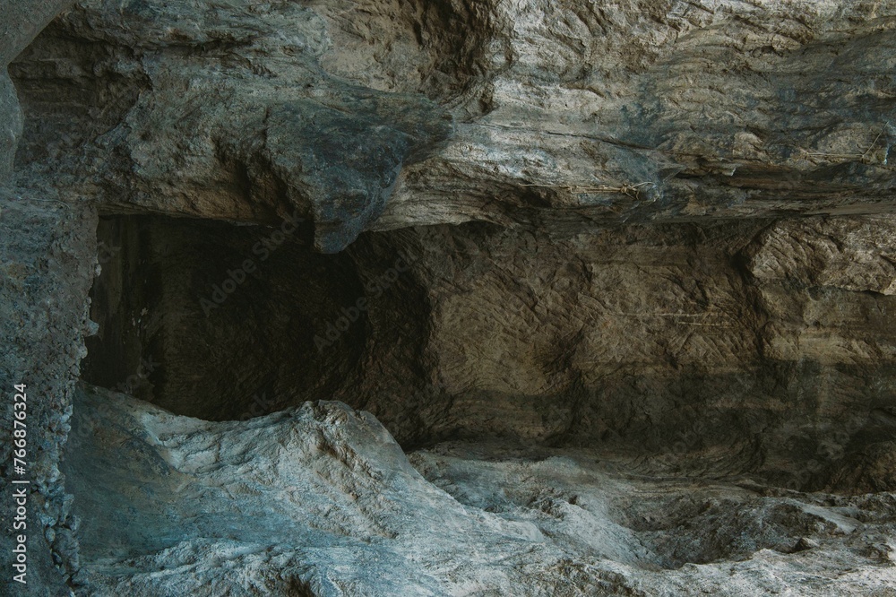 inside a cave dug deep into the mountain