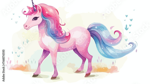 Cute fairy unicorn hand painted watercolor flat vector