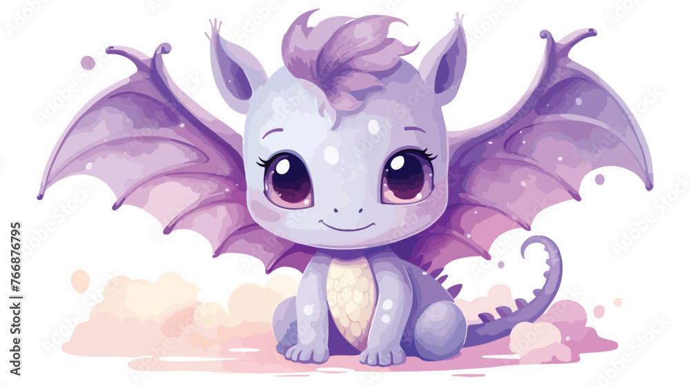 Cute purple baby fantasy kawaii dragon with wings water 