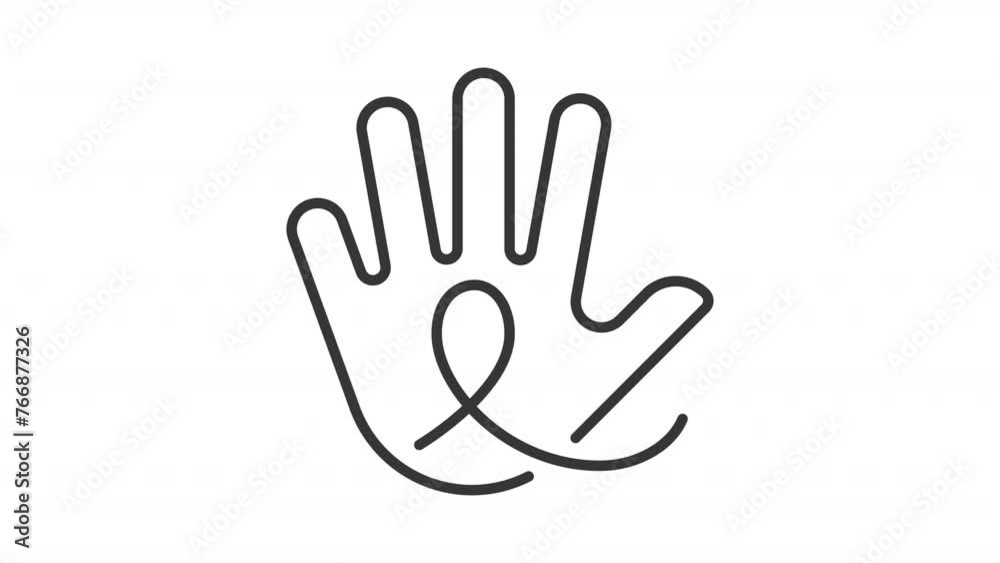 Down syndrome line animation. Animated palm icon. Genetic disorder awareness. Special needs advocacy. Black illustration on white background. HD video with alpha channel. Motion graphic Down syndrome line animation. Animated palm icon. Genetic disorder awareness. Special needs advocacy. Black illustration on white background. HD video with alpha channel. Motion graphic
