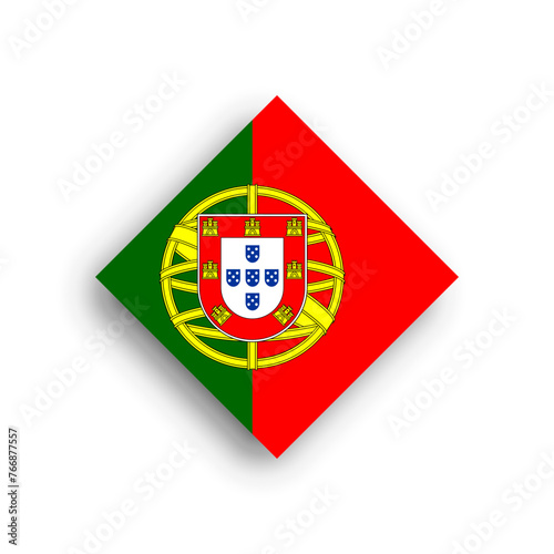 Portugal flag - rhombus shape icon with dropped shadow isolated on white background