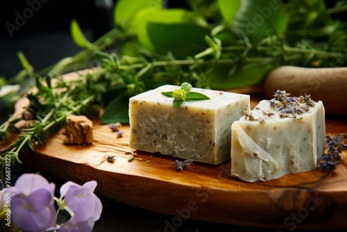Photo of Waterless Self Care soap bar with natural ingredients and texture.