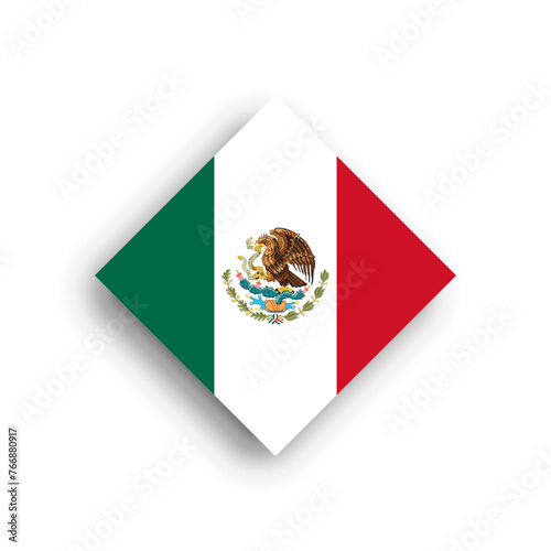 Mexico flag - rhombus shape icon with dropped shadow isolated on white background